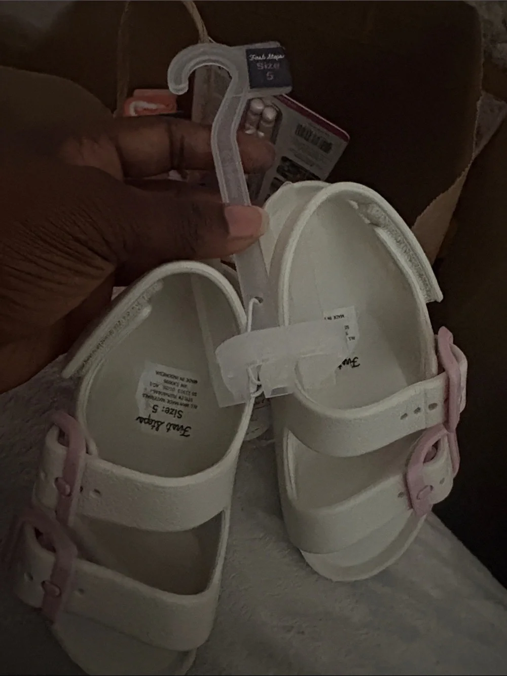 Toddler White Sandals with Pink Buckles - Size 5